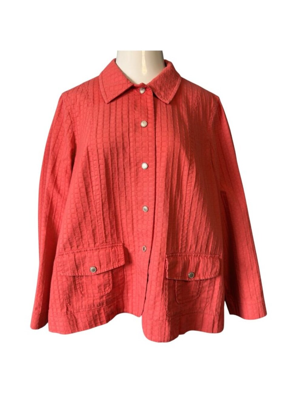 Coldwater Creek Womens 20 Jacket Orange Textured Cotton Pockets Snaps Spring - Picture 2 of 16